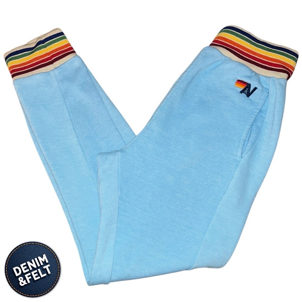 Aviator Nation Women's Sky Blue Rainbow Rib Sweatpant/Joggers w/ Pockets| EUC - Picture 7 of 15
